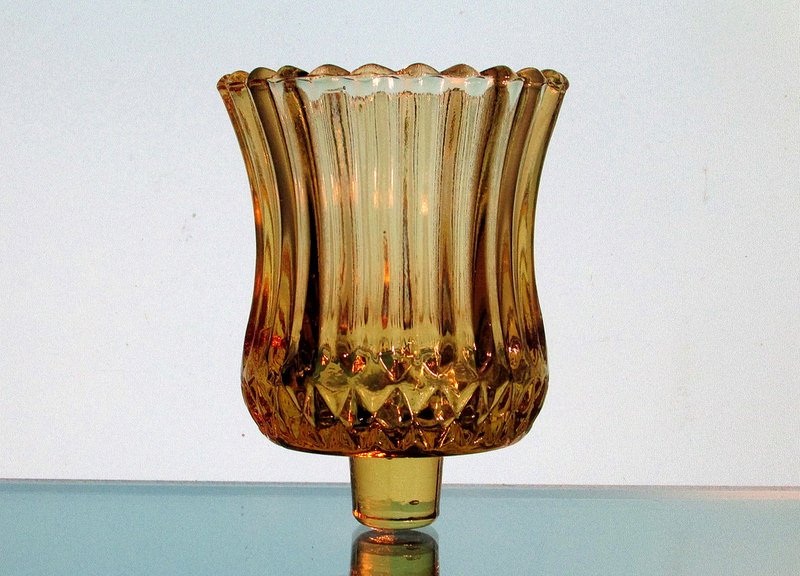 Partylite Peg Votive Candle Holder Ridged Diamond Cut Amber OOS