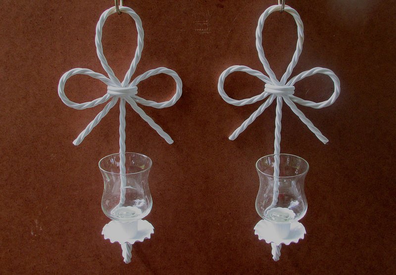 Home Interiors Wall Sconces Nautical Knot Candle Holders White Set Of 2