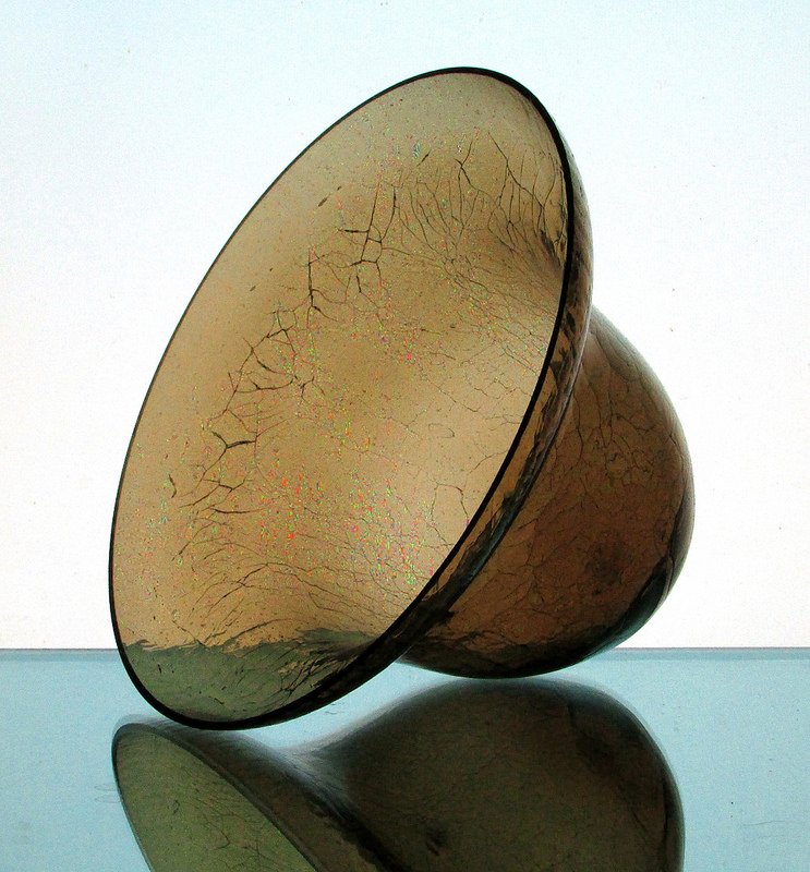 Hanging Candle Holder 7.75 x 5.25 Amber Crackle Glass OOS