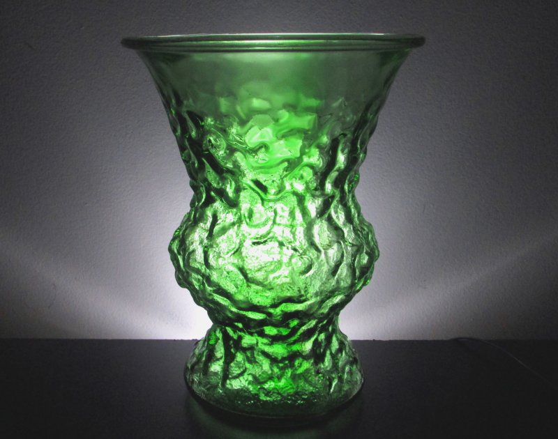 Crinkle Glass Flower Vase 10 Inch Emerald Green Vintage Eo