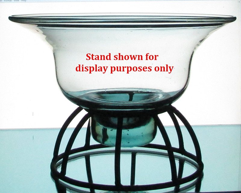 Hanging Candle Bowl 11 5/8 inches x 7 inches Pale Green Glass XXL in table top stand