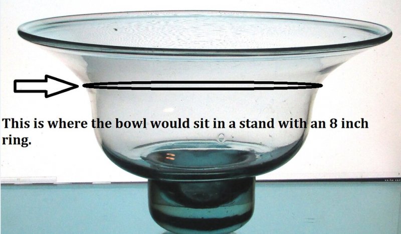 Hanging Candle Bowl 11 5/8 inches x 7 inches Pale Green Glass XXL showing 8 inch ring placement.