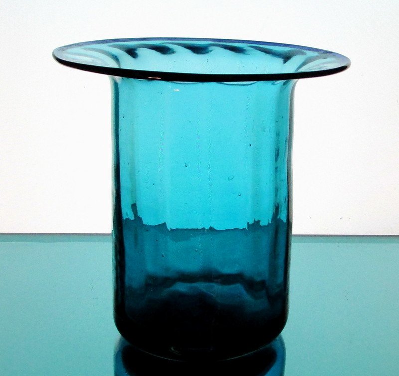 Hanging Candle Holder / Vase 6 1/8 x 6.25 Turquoise Blue Flat Rim