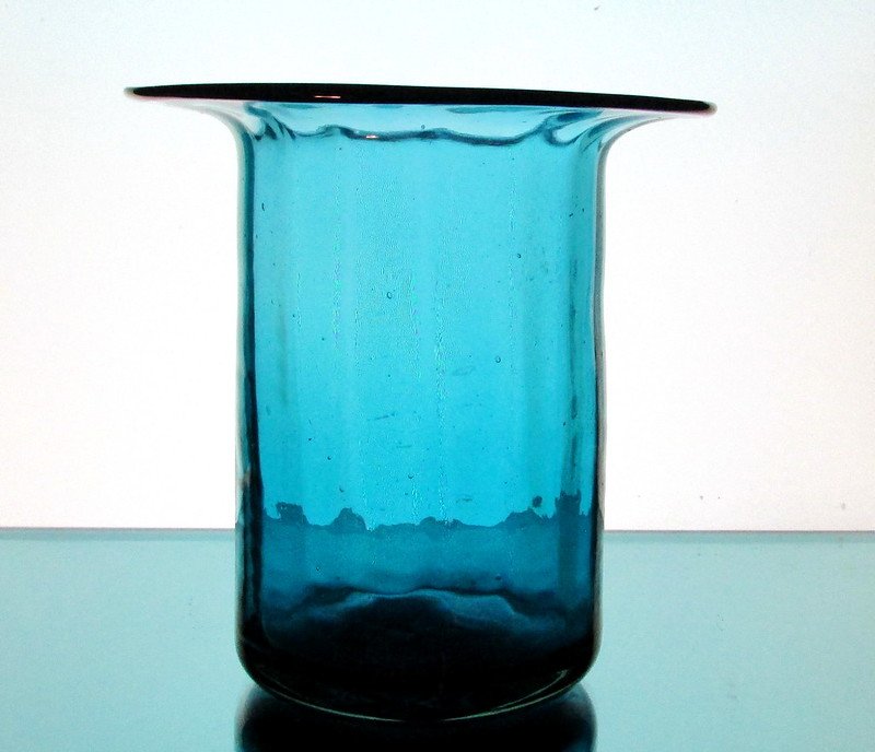 Hanging Candle Holder / Vase 6 1/8 x 6.25 Turquoise Blue Flat Rim