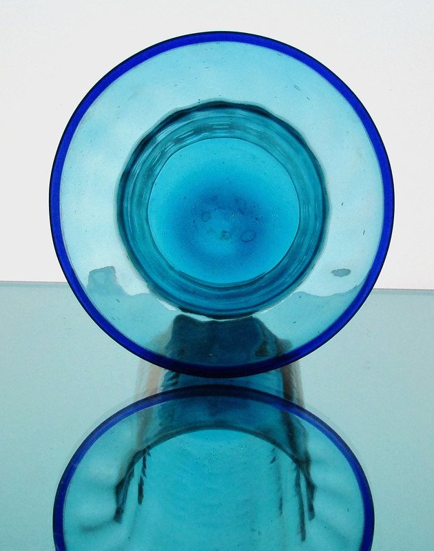 Hanging Candle Holder / Vase 6 1/8 x 6.25 Turquoise Blue Flat Rim
