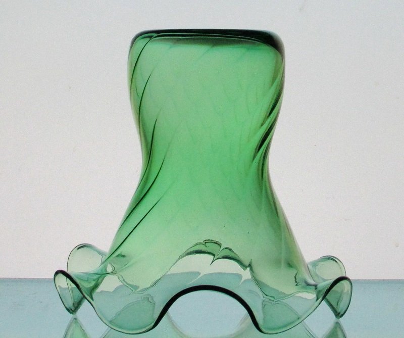 Hanging Candle Holder / Vase 6 x 5.5 Green Swirl Ruffled Rim