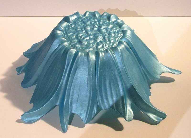 Akcam Turkish Art Glass Decorative Bowl Iridescent Blue and Gold 12 inch
