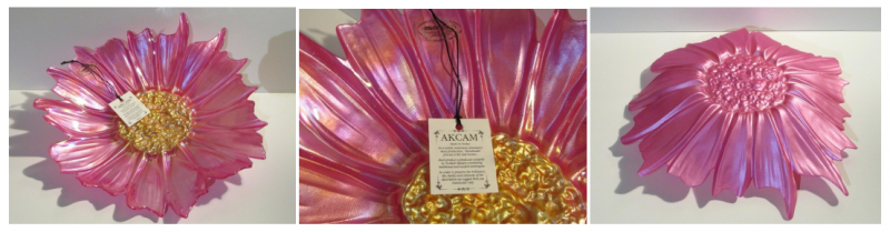 Akcam Turkish Art Glass Decorative Plate Iridescent Pink and Gold 12 inch