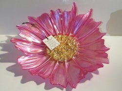 Akcam Turkish Art Glass Decorative Plate Iridescent Pink and Gold 12 inch
