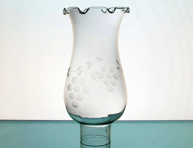 Hurricane Lamp Shade 1 5/8 inch fitter x 6.75 Crimped Rim Etched Grapes HLS001