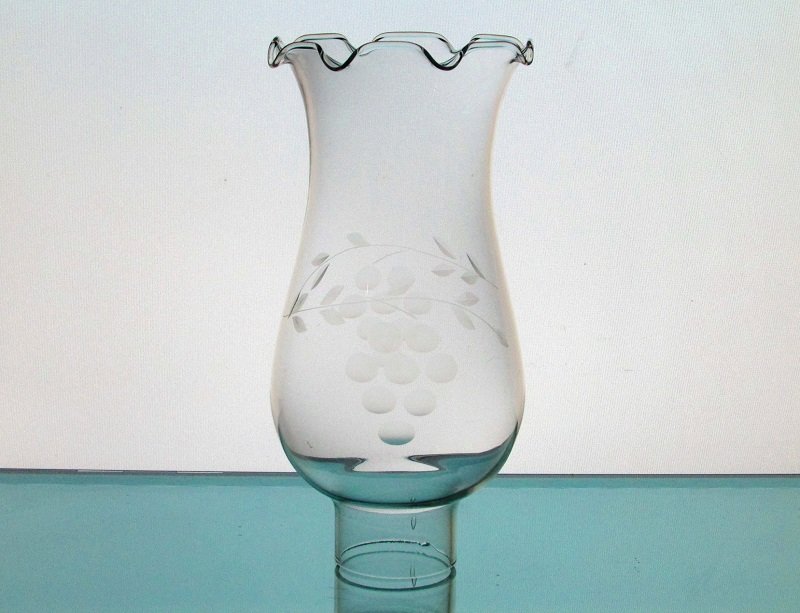 Hurricane Lamp Shade 1 5/8 inch fitter x 6.75 Crimped Rim Etched Grapes HLS001