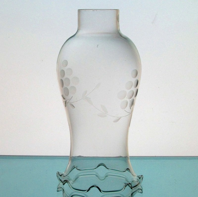 Hurricane Lamp Shade 1 5/8 inch fitter x 6.75 Crimped Rim Etched Grapes HLS001