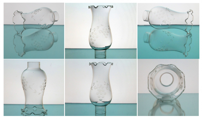 Hurricane Lamp Shade 1 5/8 inch fitter x 6.75 Crimped Rim Etched Grapes HLS001