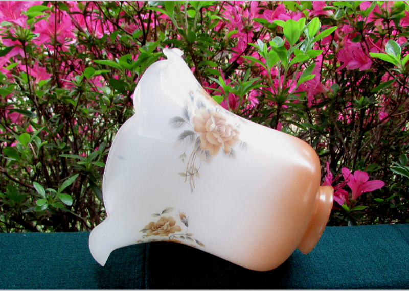 Glass Lamp Shade 2 1/8 Fitter Brown and White Floral Spray with Crimped Rim
