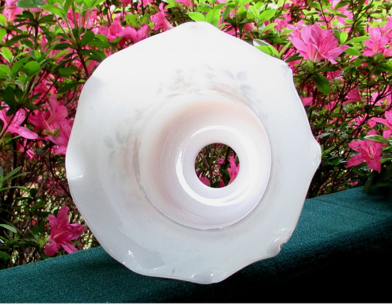 Glass Lamp Shade 2 1/8 Fitter Brown and White Floral Spray with Crimped Rim