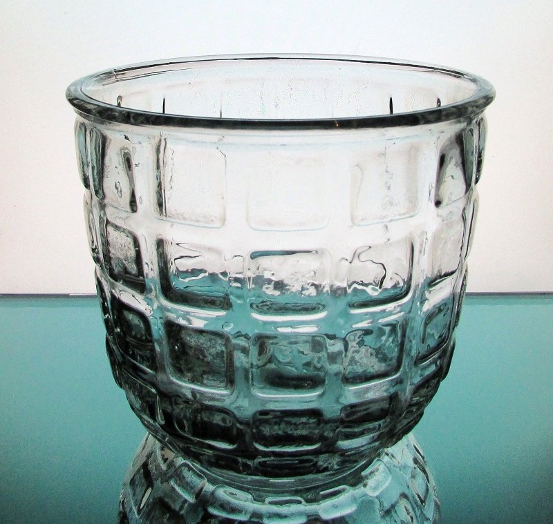 Heavy Glass Vase Candle Holder Pressed Blocks Clear