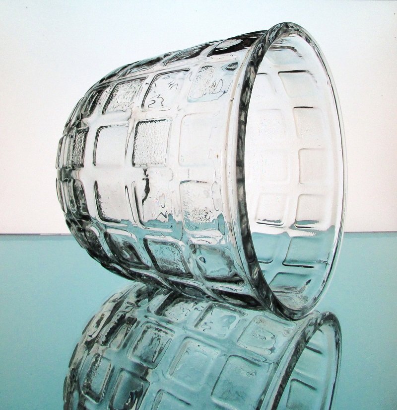 Heavy Glass Vase Candle Holder Pressed Blocks Clear