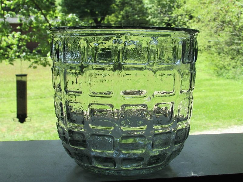 Heavy Glass Vase Candle Holder Pressed Blocks Clear