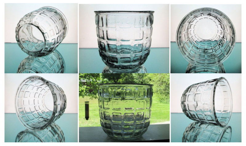 Heavy Glass Vase Candle Holder Pressed Blocks Clear