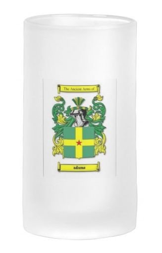 Image 1 of Adams Coat of Arms Adams Family Crest 16oz Frosted Glass Beer Stein 