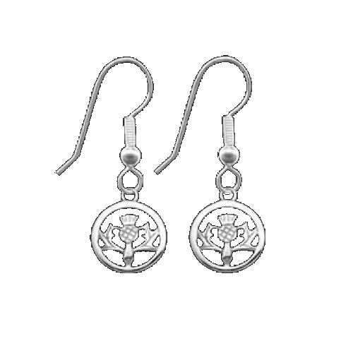 Image 1 of Thistle Scotland Themed Round Small Sterling Silver Sheppard Hook Earrings