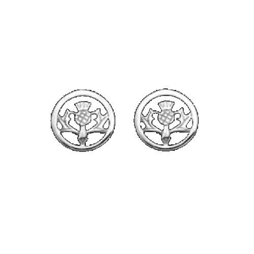 Image 1 of Thistle Scotland Themed Round Small Sterling Silver Stud Earrings
