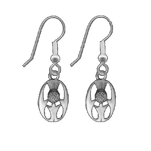 Image 1 of Thistle Scotland Themed Oval Small Sterling Silver Sheppard Hook Earrings