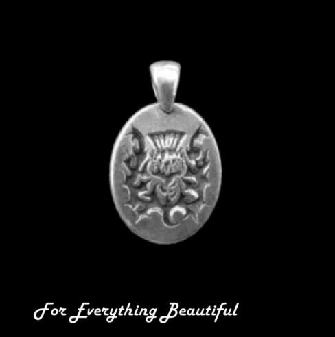 Image 0 of Thistle Design Engraved Oval Medium Sterling Silver Charm 