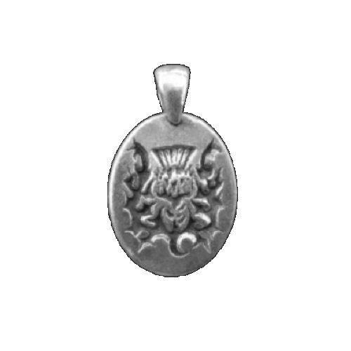 Image 1 of Thistle Design Engraved Oval Medium Sterling Silver Charm 