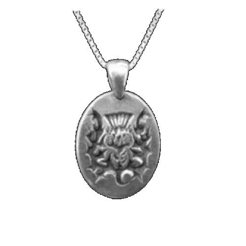 Image 1 of Thistle Design Engraved Oval Medium Sterling Silver Pendant