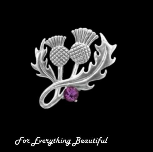 Image 0 of Thistle Amethyst Double Flower Head Medium Sterling Silver Brooch