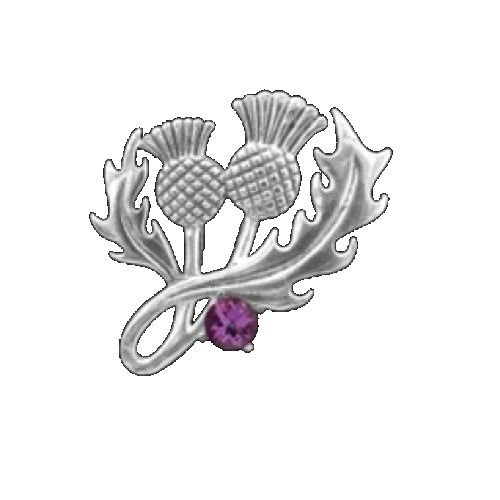 Image 1 of Thistle Amethyst Double Flower Head Medium Sterling Silver Brooch