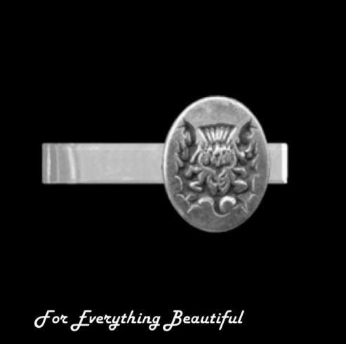 Image 0 of Thistle Design Engraved Oval Antiqued Mens Sterling Silver Tie Bar