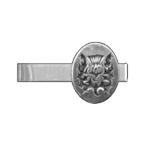 Image 1 of Thistle Design Engraved Oval Antiqued Mens Sterling Silver Tie Bar