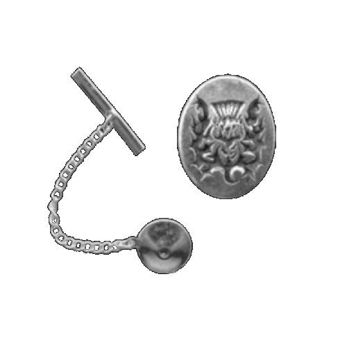 Image 1 of Thistle Design Engraved Oval Antiqued Mens Sterling Silver Small Tie Tack