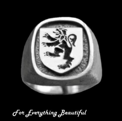 Image 0 of Rampant Lion Engraved Inlet Sterling Silver Mens Ring