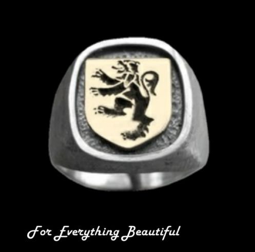 Image 0 of Rampant Lion Engraved Inlet Two Tone Mens Ring
