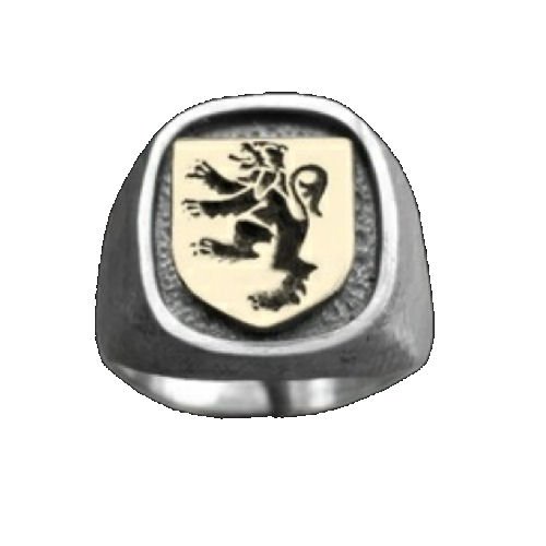 Image 1 of Rampant Lion Engraved Inlet Two Tone Mens Ring