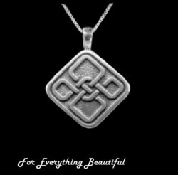 Celtic Square Raised Relief Interlace Knot Sterling Silver Pendant 