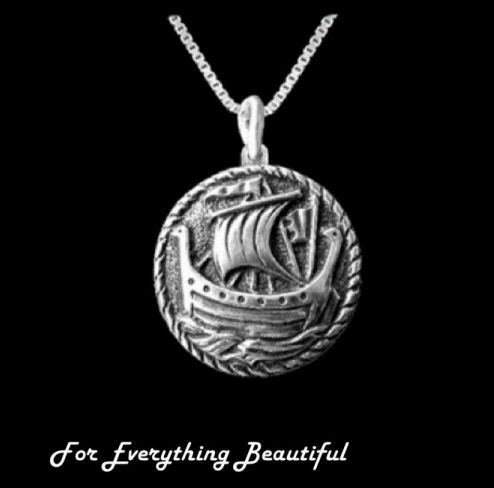 Image 0 of Celtic Iona Long Galley Antiqued Sterling Silver Pendant 