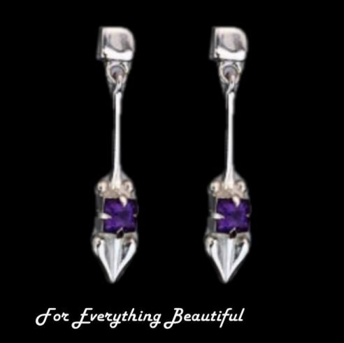 Image 0 of Art Nouveau Glasgow Girls Purple Amethyst Long Drop Sterling Silver Earrings