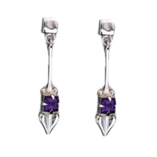 Image 1 of Art Nouveau Glasgow Girls Purple Amethyst Long Drop Sterling Silver Earrings