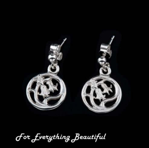 Image 0 of Scottish Bluebells Flowers Round Small Drop Sterling Silver Earrings