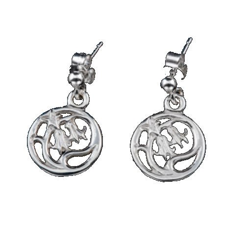 Image 1 of Scottish Bluebells Flowers Round Small Drop Sterling Silver Earrings