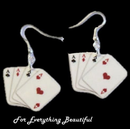Image 0 of Bridge Playing Cards Design Enamel Small Drop Sterling Silver Earrings
