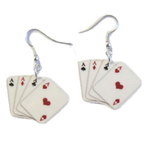 Image 1 of Bridge Playing Cards Design Enamel Small Drop Sterling Silver Earrings