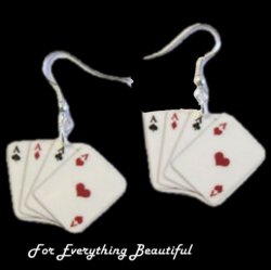 Bridge Playing Cards Design Enamel Small Drop Sterling Silver Earrings