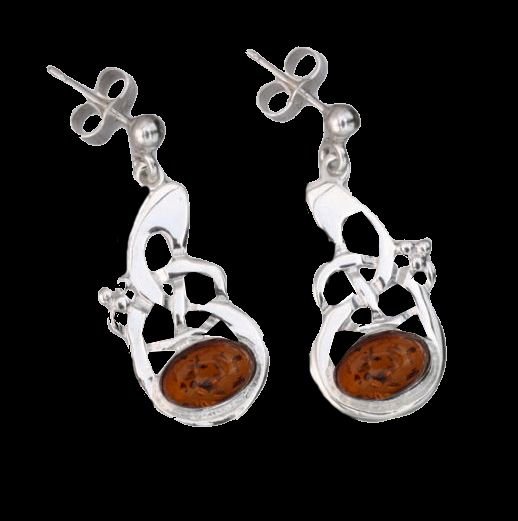 Image 0 of Celtic Knot Amber Drop Sterling Silver Drop Earrings