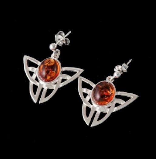 Image 0 of Celtic Knot Oval Amber Drop Sterling Silver Earrings