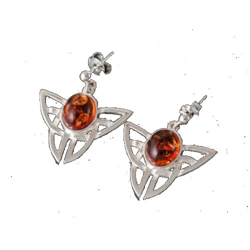 Image 1 of Celtic Knot Oval Amber Drop Sterling Silver Earrings
